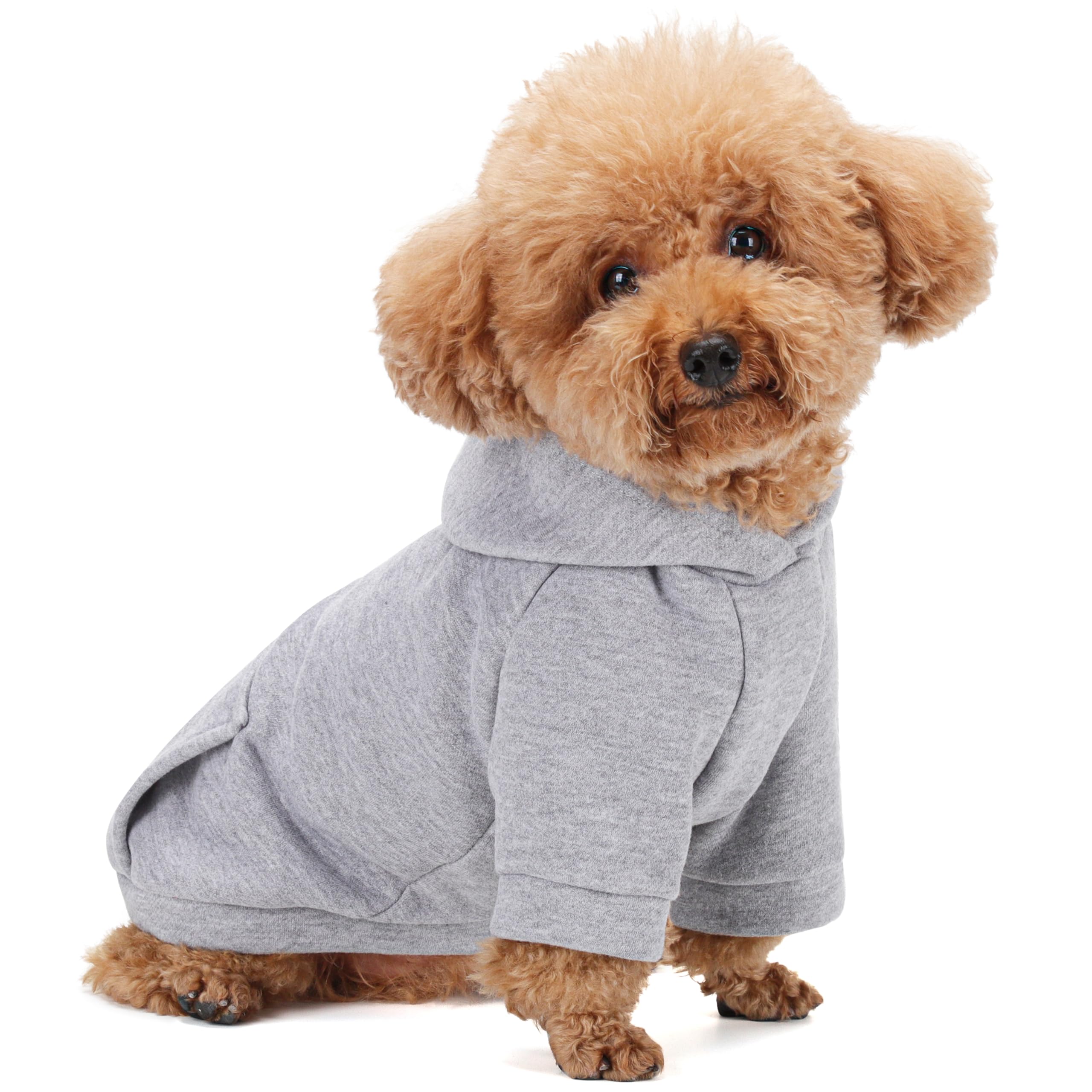 Winter Dog Hoodie with Pockets - Solid Color Polycotton Sweatshirt for Small, Medium, and Large Dogs - Soft, Warm, Cozy Pet Clothing for Cold Weather - Ideal for Outdoor Walks.Grey-XS