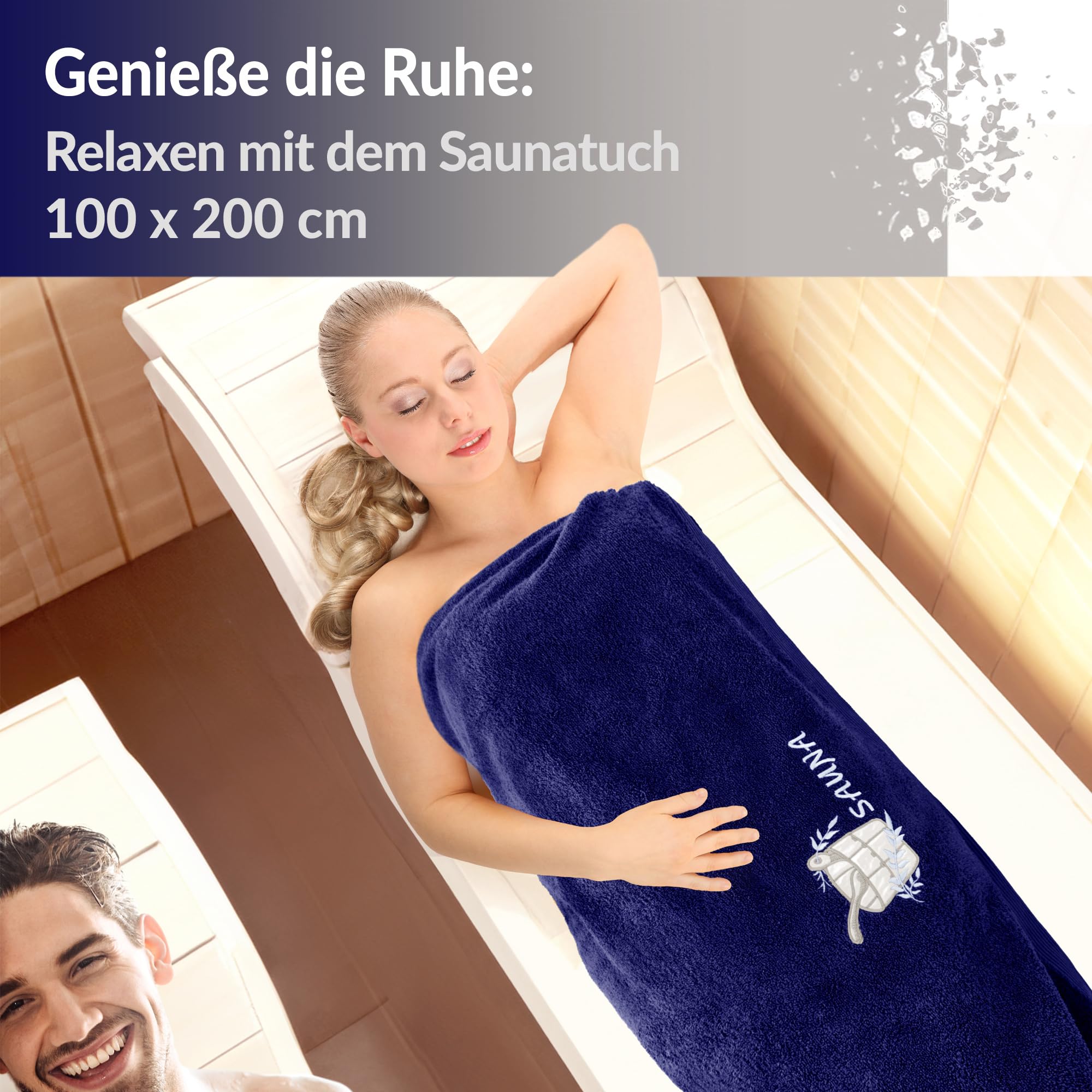 Lashuma XXL Saunahandtuch Blau, Lillby Badehandtuch groß 100x200 cm, Saunatuch 100% Baumwolle