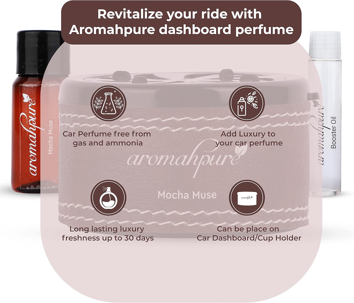Aromahpure Dashboard Car Perfume with 50 ML Anti Smoke Miniature Fragrance Oil | Mocha Muse - Coffee Fragrance Car Freshener | 50gm | Luxury Car Perfume for Car Interior