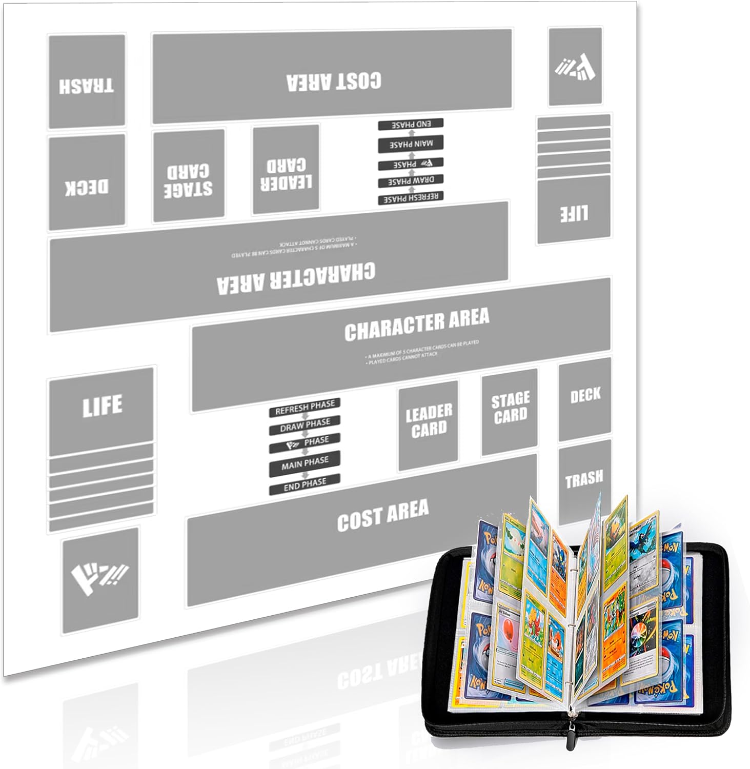 Playmat for One Piece Card Game for Two Players, 24x24 inches, with 4-Pocket Card Binder Set and 400+ Card Capacity
