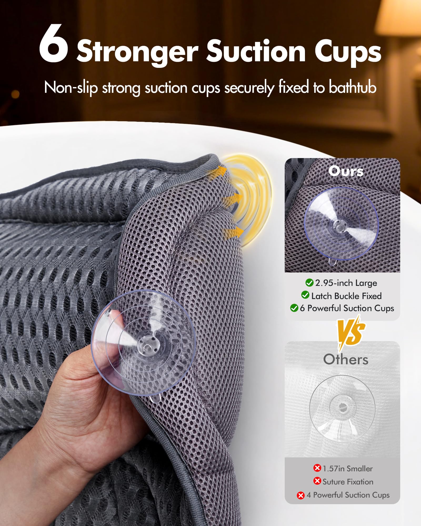 AOPOW Ergonomisches Luxus-Badekissen - 4D Air Mesh Bequemes Badewannenkissen mit Kopf-, Nacken-, Schulter- und Rückenstütze Wasserdichtes Spa-Kissen für Damen und Herren, Geschenke, 6 rutschfeste