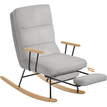 SONGMICS HOME Rocking Chair Rubber Wood Feet Rocking Chair Fleece Surface 4-Way Adjustable Backrest Maximum Load 160 kg for Bedroom Living Room Dove Gray LYY016GD01