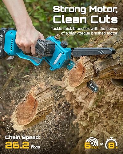 Miniatura 5 de SEESII Sierras de poste eléctricas 2 en 1 para recortar árboles, mini motosierra inalámbrica de 6 pulgadas con poste de extensión, sierra de cadena