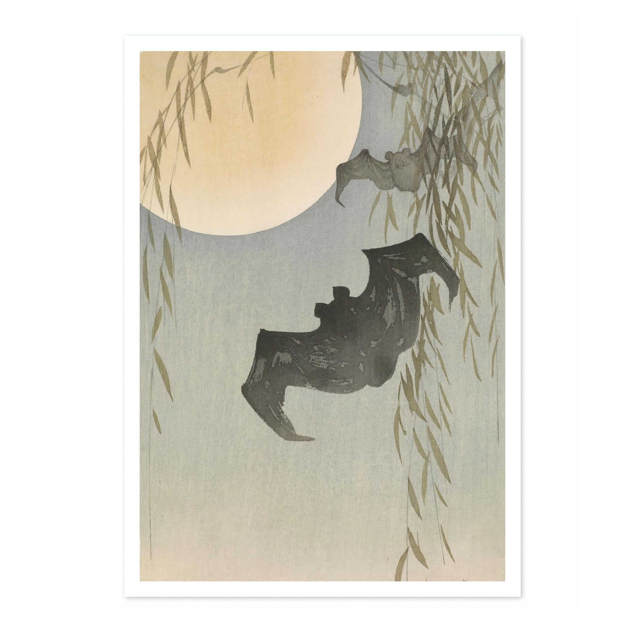 Bats In Moonlight Ohara Koson Poster, Japanese Woodblock Ukiyo-E Print, Vintage Nature Art Picture Animal Painting Wall Art Exhibition, Japan Artwork Home Decor, A5 (Print Only) - 21x14.8cm