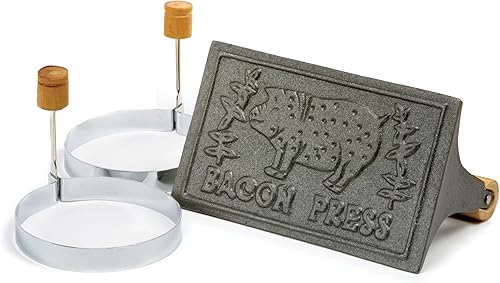 Norpro Juego de prensa de tocino de hierro fundido con anillo de huevo Norpro Juego de prensa de tocino de hierro fundido con anillo de huevo