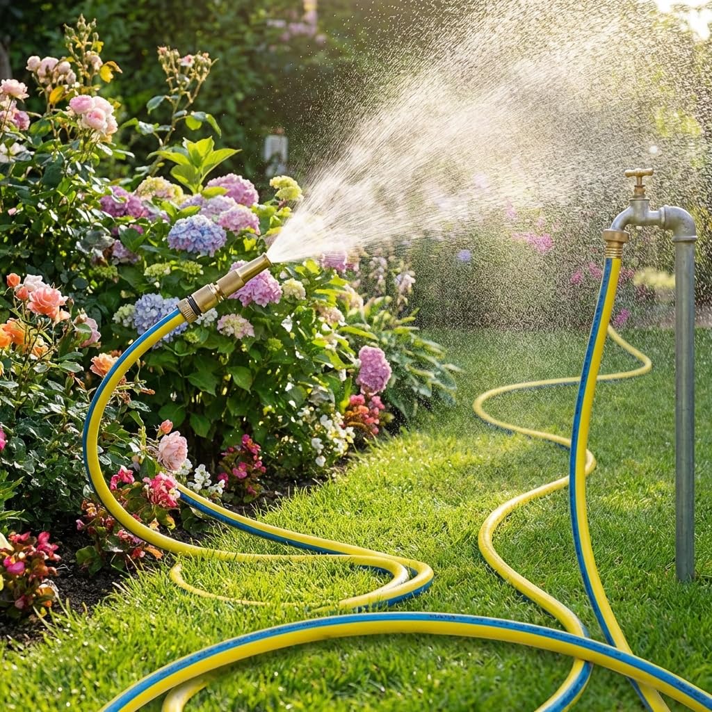 MAKA Tubo Acqua Giardino 1/2 5/8 3/4 1 Pollice 5 Strati Pressione 30 Bar Flessibile Doppio Rinforzo Tessile Retinato Magliato Antitorsione Resiste a Caldo Gelo UV 4 Stagioni (5/8 pollici, 50 metri)