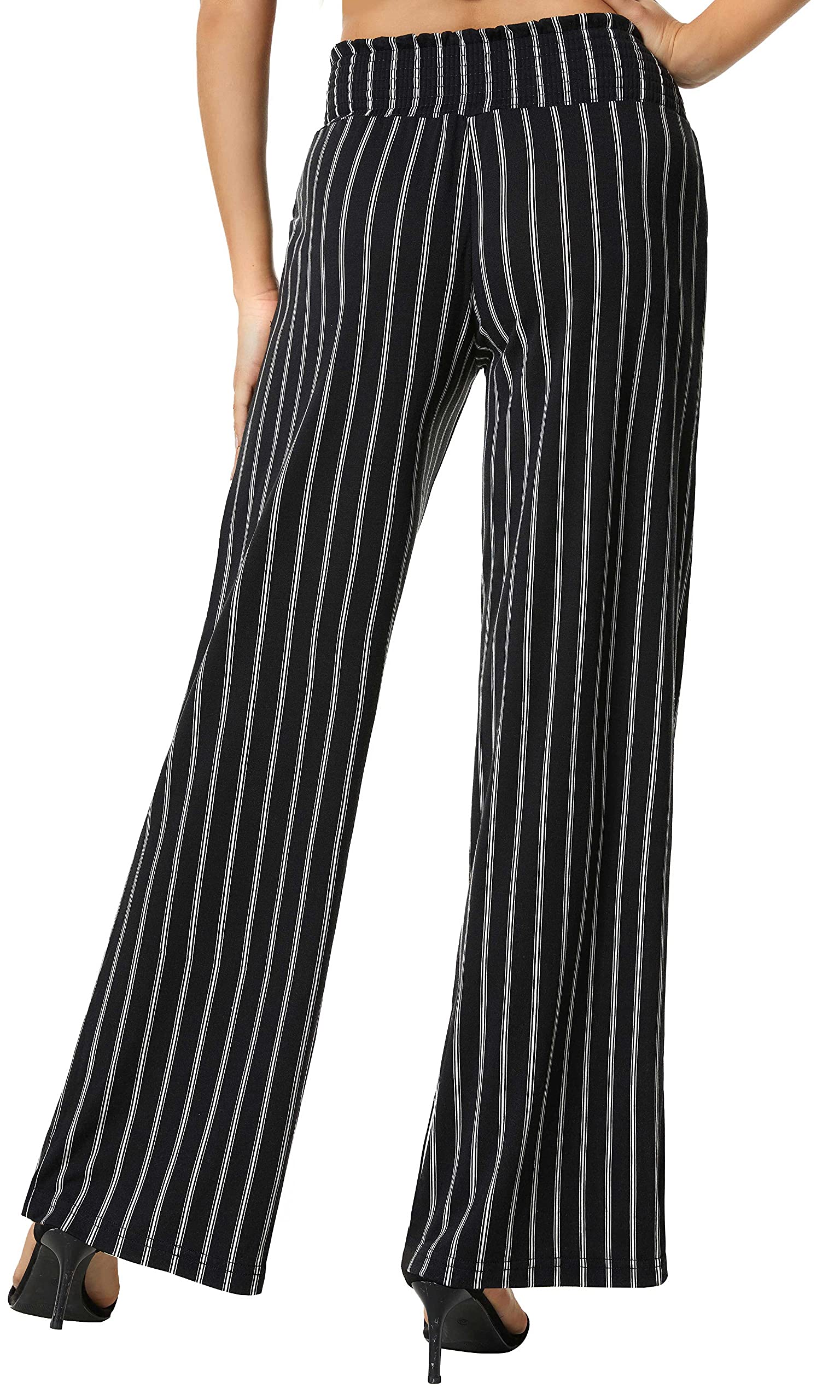 Damen Boho Gerade Beine Elastische Taille Palazzo Hose Freizeit Leichtes Yoga Loungehose mit Taschen