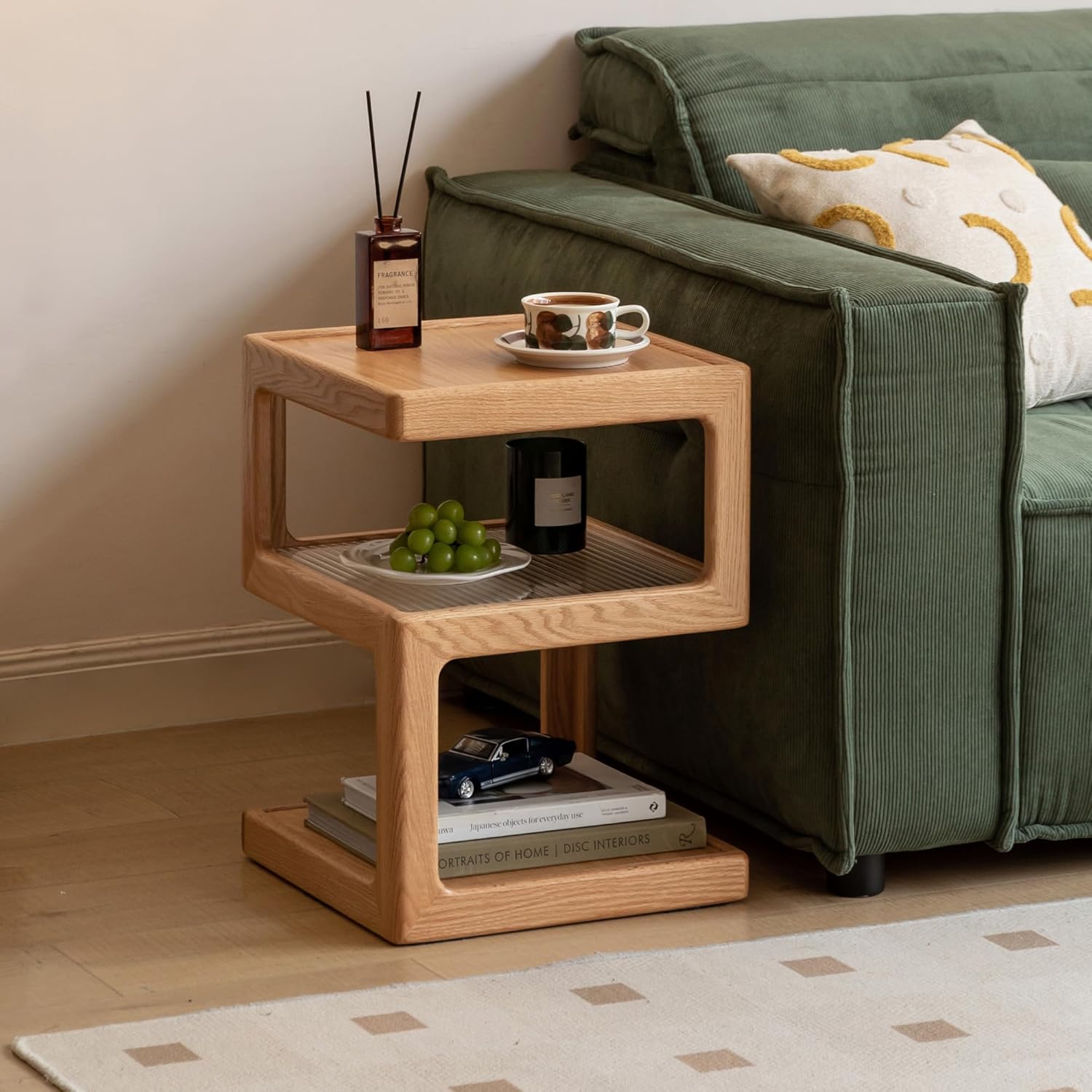 YESWOOD Solid Wood Side Table, Small End Table for Living Room Bedroom, Wooden Nightstand Bedside Table, 3-Tier Open Shelf Night Stand, Modern Accent Table for Sofa & Couch(Natural, 15.74"D x 21.65"H)