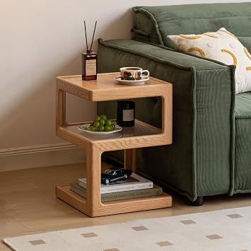Solid Wood Side Table, Small End Table for Living Room Bedroom, Wooden Nightstand Bedside Table, 3-Tier Open Shelf Night Stand, Modern Accent Table for Sofa & CouchNatural, 15.74"D x 21.65"H