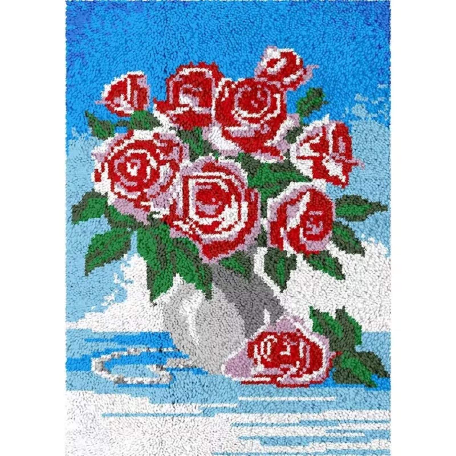 XDEGHUANGSS DIY Knüpfteppich Set Komplettes für Erwachsene & Anfänger,Rosen in der Vase,Knüpfen-Set mit Werkzeug & Anleitung,zum Selbermachen von Teppichen & Kissen,Bastelset für Wohndeko-55x75cm