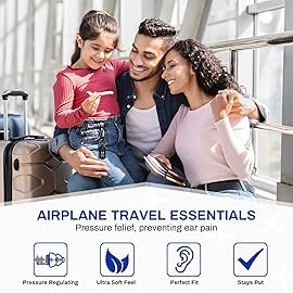 Softvox Airplane Ear Pressure Relief Ear Plugs with Lanyard, Prevent Ear-Pain & Noise Reduction, Plane Travel Essentials Pressure Equalizing Earbuds, 100x Reusable Comfy Earplugs for Adults Kids 12+