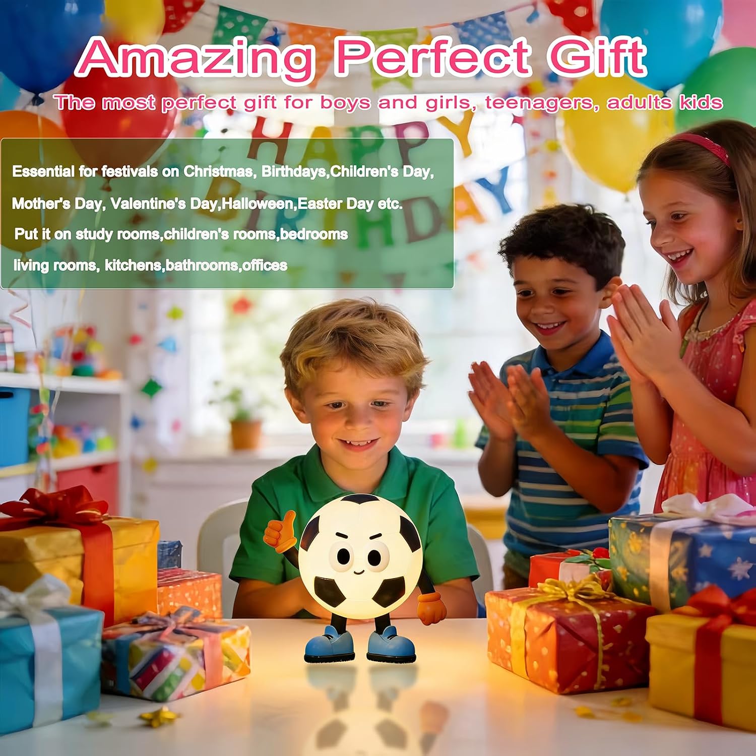 IYT Soccer Night Light for Kid,Silicone Football Lamp 2-Level Dimmable USB-C Rechargeable 15-60 Min Timer,RGB Gradient Color Light Up Portable Nursery Teens Decor Gifts for Sports Soccer Fan Gift
