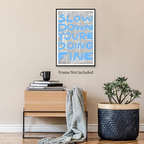 Miniatura 7 de LUTYQNG Póster vintage con texto en inglés "Slow Down Youre Doing Fine" de periódico retro inspirador de afirmación azul, moderno, arte de pared,