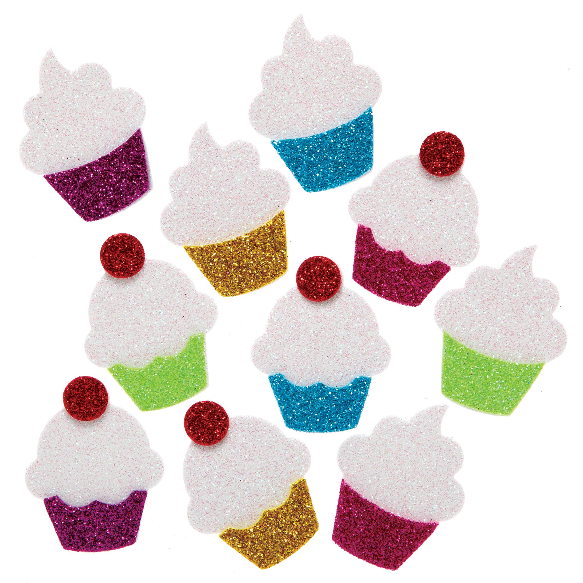Baker Ross AX735 Cupcake Stickers - Pack of 100, Glitter Foam Self-Adhesives, Perfect for Children to Decorate Collages and Crafts, Ideal for Schools, Craft Groups, Party Crafting, Home