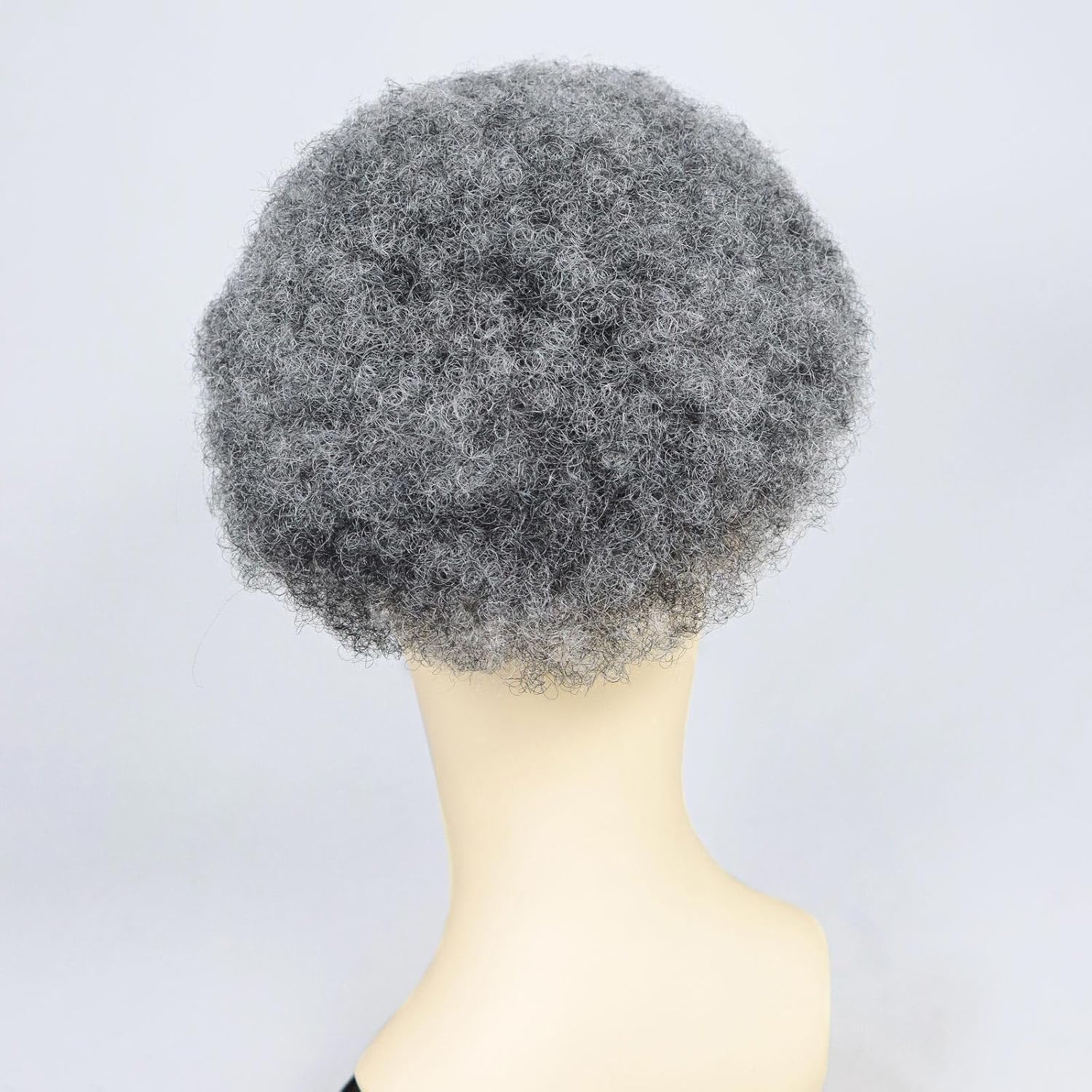 HAPPY&CC Gray Afro Curl Toupee Hair for Men Fine Mono with Npu around Human Hair Piece Replacement System 1B Off Black with 50% Grey African American Toupee Hairpieces Wigs 8x10 Inch