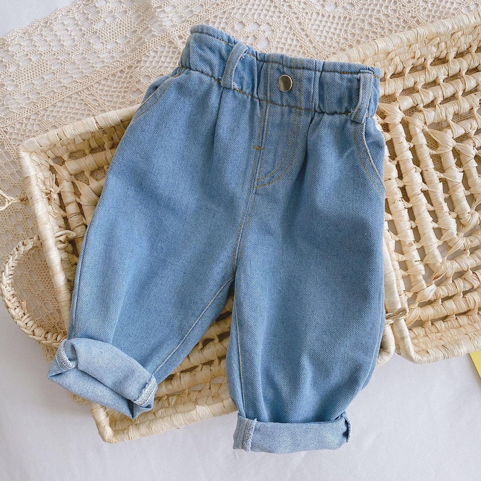 2025 Niños Pequeños Bebé Niño Niña Jeans Casual Cintura Alta Pantalones Vaqueros Rectos Pantalones Vaqueros Calendario de Adviento Libro para colorear Niños