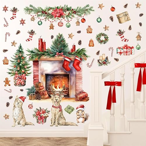 Miniatura 5 de Calcomanías de pared de Navidad, calcomanías de pared de Feliz Navidad, calcomanías para chimenea, calcomanías de árbol de pino de Navidad para