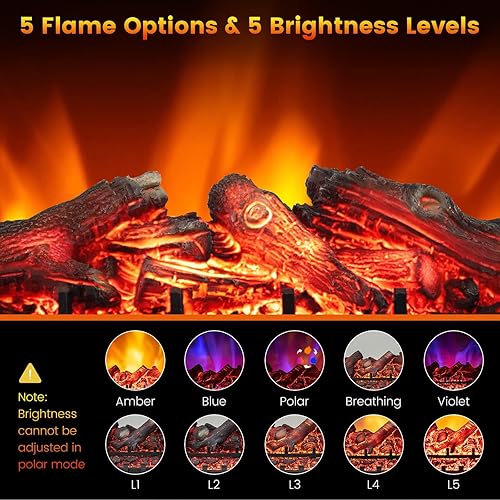 Miniatura 3 de Tangkula Juego de chimenea eléctrica de 26 pulgadas con control remoto, 5 modos de llama y brillo, control de termostato, temporizador de 8 horas,
