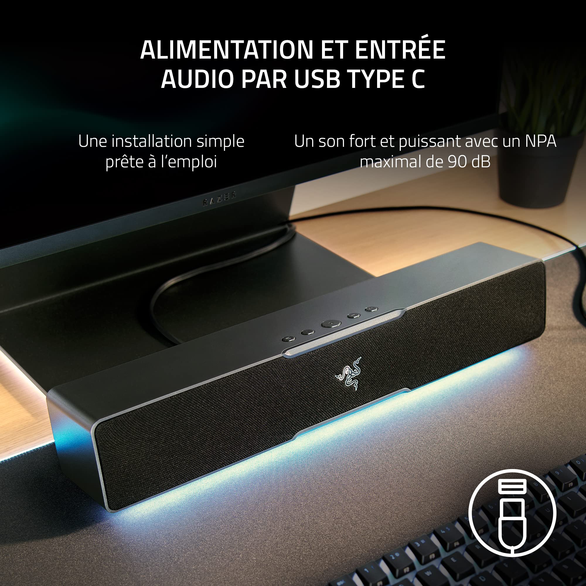 Razer Leviathan V2 X - Barre de Son de Gaming pour PC (avec Haut-parleurs Large Bande, Format Bureau Compact, Alimentation et Transmission Audio par USB Type-C, Bluetooth 5.0) Noir