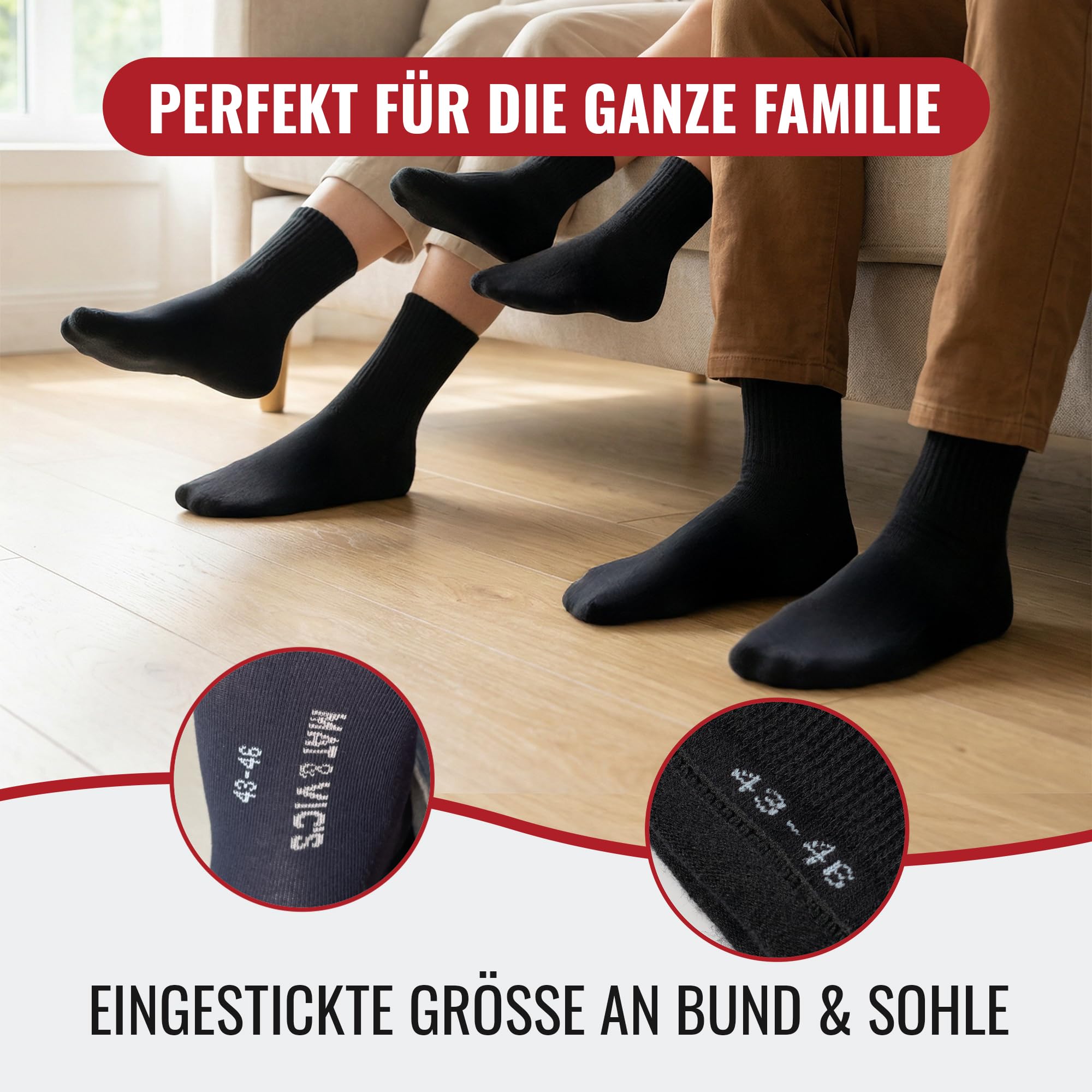 Mat & Vic's Socken Herren 43-46 Baumwolle – OEKO-TEX 100, Made in Europe – Socken Damen 39-42 Baumwolle – Herrensocken schwarz für Business und Freizeit – 5 oder 10 Paar