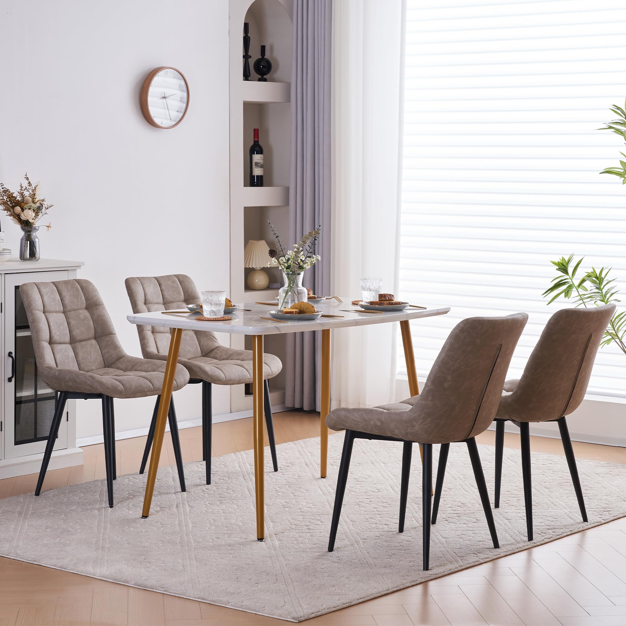 MoomJiee Faux Leather Dining Chairs Set of 4, Mid Century Modern Upholstered Chair Armless Accent Chairs with Backrest Metal Legs for Kitchen Living Room Bedrooms