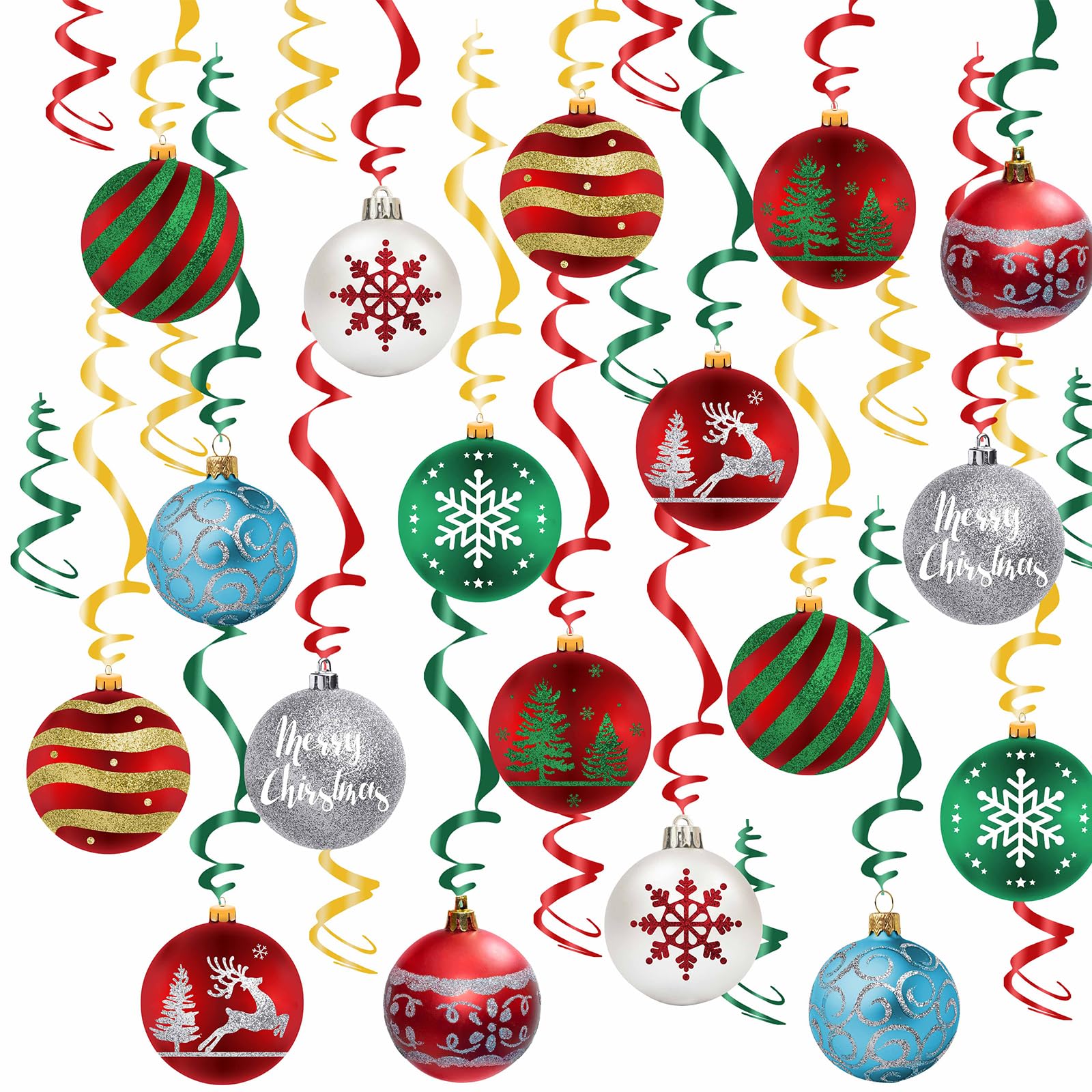 Fumwase 30 Pcs Christmas Balls Swirls for Christmas Hanging Decorations Christmas Swirl Decorations Set Christmas Ball Spiral Ornament Christmas Light Bulb Seasonal Ceiling Decorations