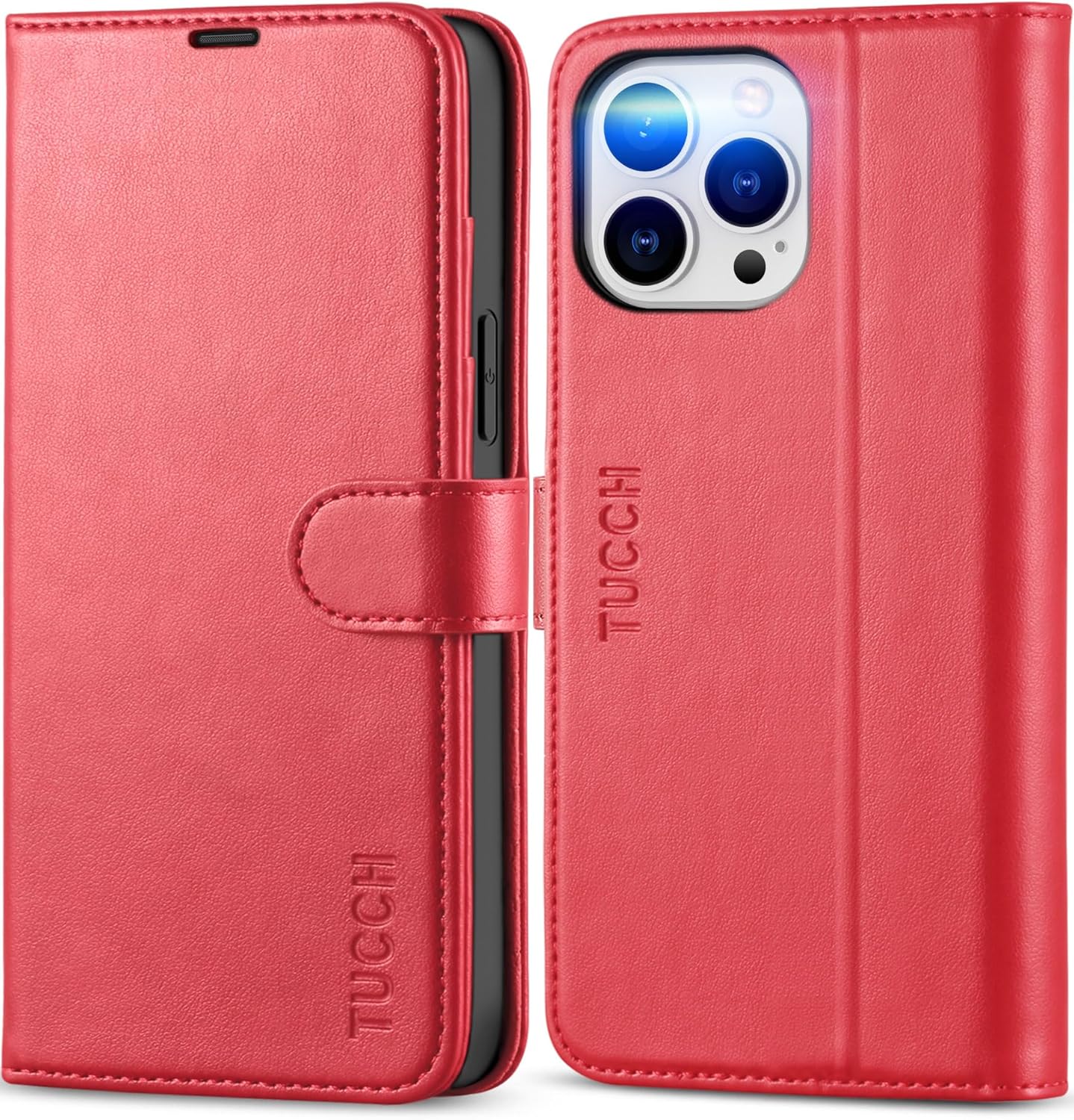TUCCH Case for iPhone 13 Pro Max Wallet Case, Magnetic PU Leather Stand Flip Folio Phone Cover with TPU Protective Inner Shell, RFID Blocking Card Slots Compatible with iPhone 13 Pro Max, Red