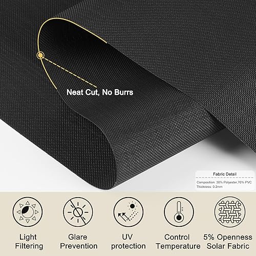 Miniatura 4 de Sulugood Persianas filtrantes de luz para ventanas, sin cordón, con un 5% de apertura, persianas enrollables de tela solar, traslúcidas y reducen el