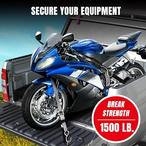 Miniatura 5 de Jack Boss Juego de 4 correas de amarre de trinquete, correas de trinquete de 1 pulgada x 15 pies con 4 bucles suaves, amarre de carga y motocicleta