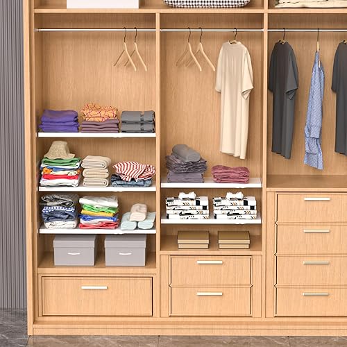 Miniatura 3 de SlimmKISS Estantes organizadores de tensión de armario expandibles, estante ajustable para gabinete, almacenamiento de armario, estantes divisores