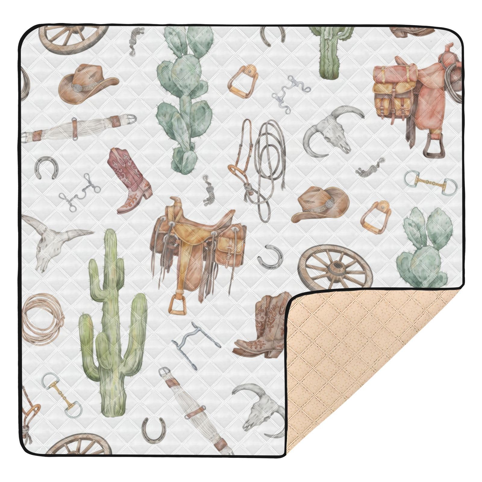 Western Style Soft Padded Baby Playmat for Floor Portable Activity Entertainment Mat for Baby Toddler Infant, 50'' x 50''