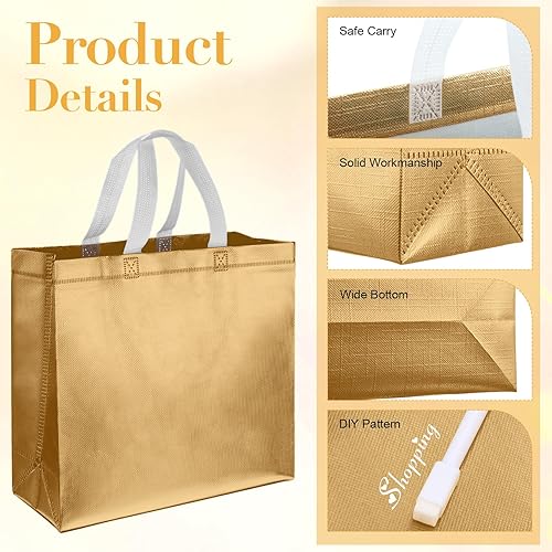 Miniatura 3 de Eccliy 60 bolsas de regalo reutilizables con asas para dama de honor, boda, 12.6 x 10.6 x 3.9 pulgadas (dorado)