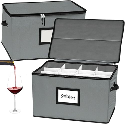 Miniatura 8 de Estuches de almacenamiento con divisores, caja de almacenamiento de copas de vino, almacenamiento de cristal apilable de carcasa dura, capacidad