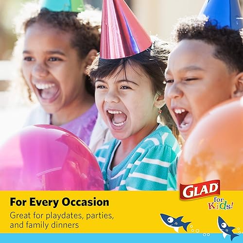 Miniatura 5 de Glad Platos redondos de papel para niños de 8 12 pulgadas con bonito diseño de tiburones, resistentes, a prueba de remojo, aptos para microondas