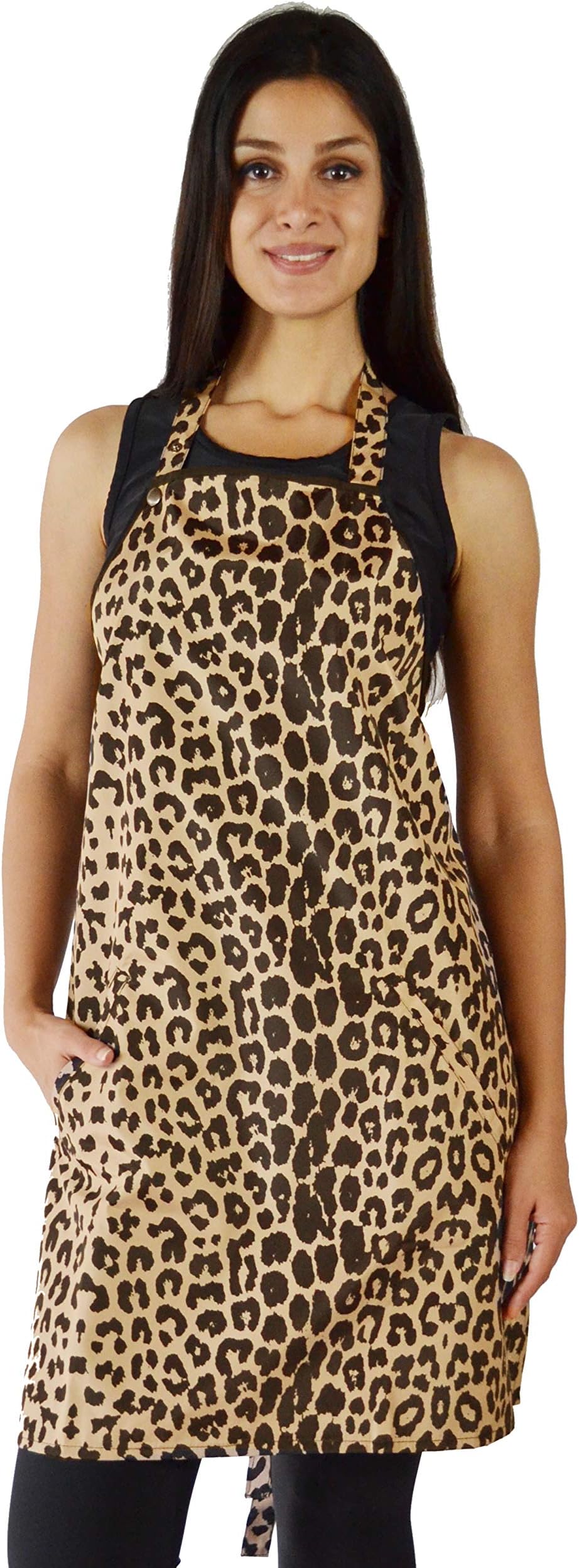 Ladybird Line 602 Leopard Print Waterproof Grooming Apron, Hair and Bleach Resistant, 2 Front Pockets, Adjustable Neckband and Mesh Lined, Ideal for Hair Stylists, Barbers, and Pet Groomers, One Size