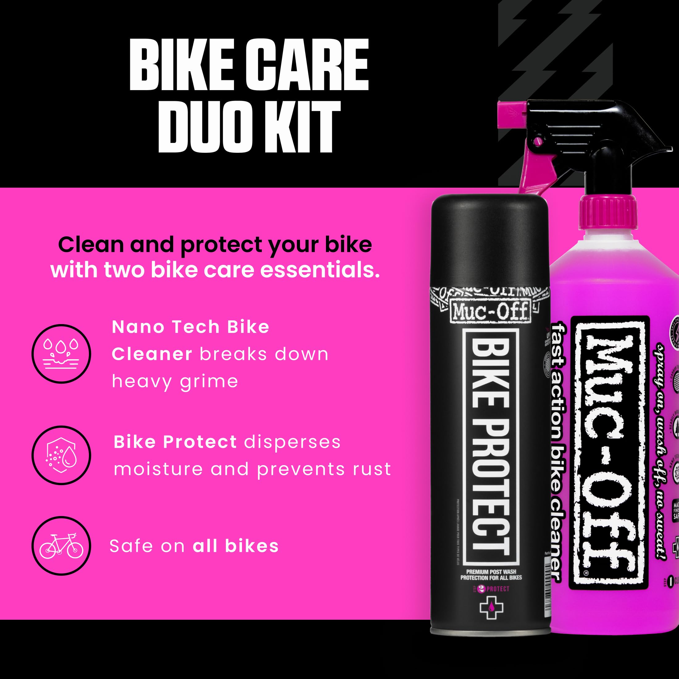 Muc-Off Bike Care Duo Kit - Kit Pulizia Bici per Pulire e Proteggere la tua Bici - Include 1 Litro di Detergente Bici e 500 ml di Spray Protettore Bici Post-Lavaggio
