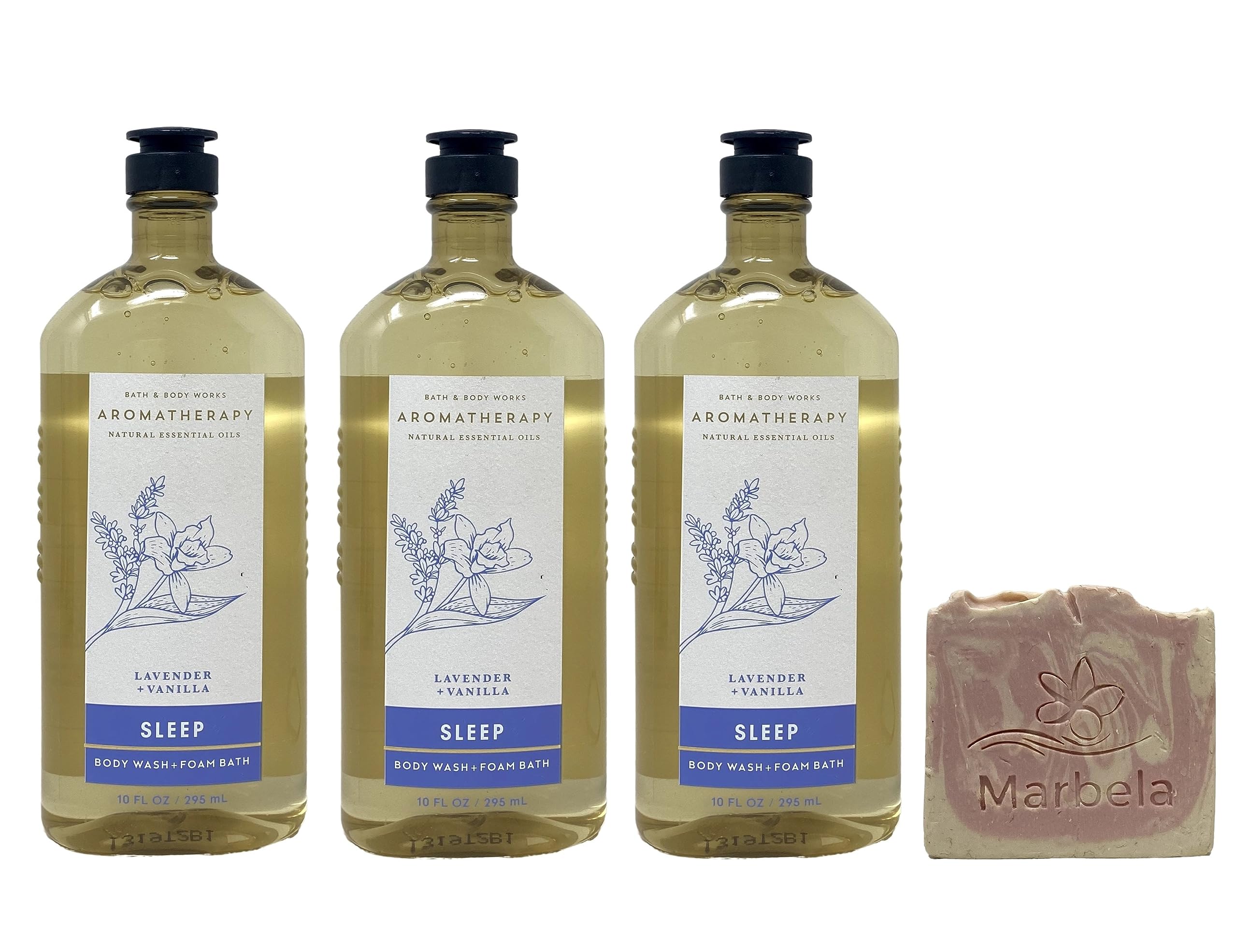 Bath & Body Works Aromatherapy Sleep Lavender Vanilla 3 Pack Body Wash and Foam Bath Gift Set with a Himalayan Salts Springs Sample Soap