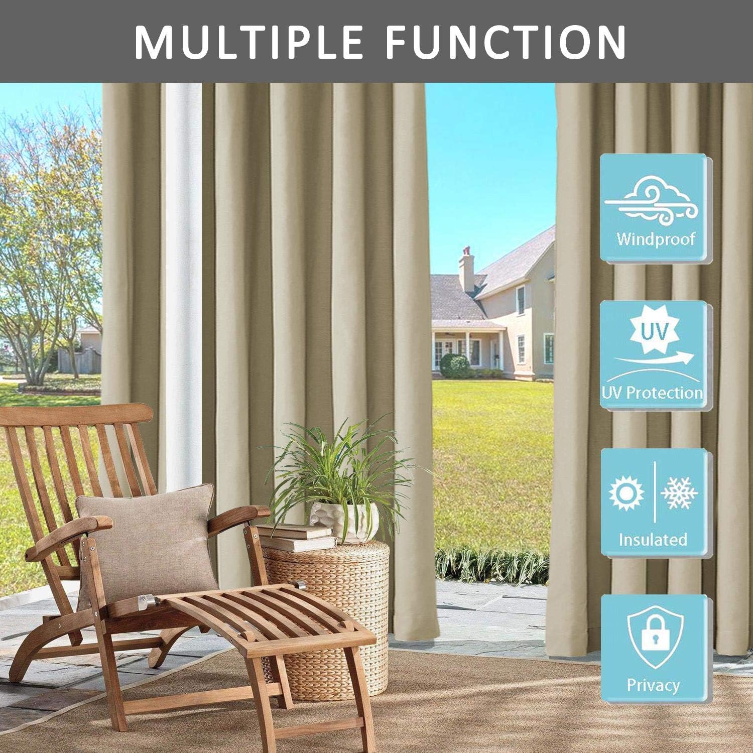 cololeaf Extra Long Outdoor Pergola Curtains, Exterior Patio Door Curtain Sunlight Blocking Panel for Front Porch Pergola Cabana Covered Patio Gazebo Dock, Beige 100W x 102L Inch (1 Panel)