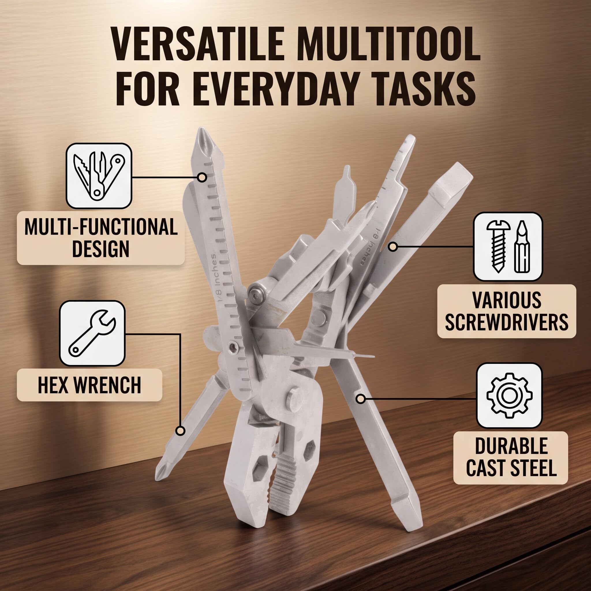Micro outil multifonction de poche, pince à outils multifonction en acier, tournevis en acier, clé à dénuder, outil multifonction portable, pliable, cadeau idéal pour papa