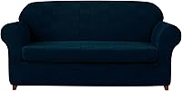 Vista 23 de SUBRTEX Fundas para sofá de 2 piezas, diseño de damasco jacquard de 3 plazas con cojín de asiento, fundas elásticas para sofá, protector de muebles