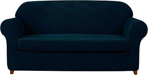 Miniatura 24 de SUBRTEX 2 piezas de fundas para sofá, funda de sofá de 3 plazas de damasco jacquard con cojín de asiento, fundas elásticas para sofá antideslizantes