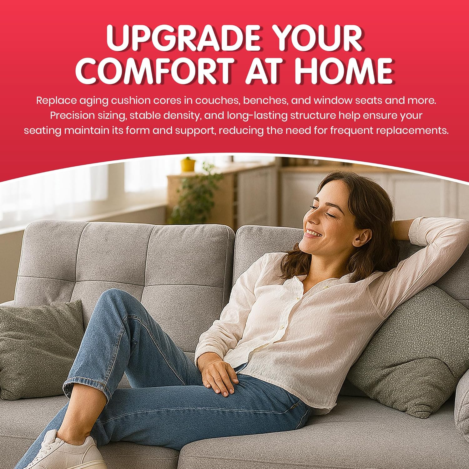 FOAMYFOAM High Density 3 inch Thick, 18 inch Wide, 18 inch Long Upholstery Foam, Cushion Replacement 3" x 18" x 18" (1 Pack)