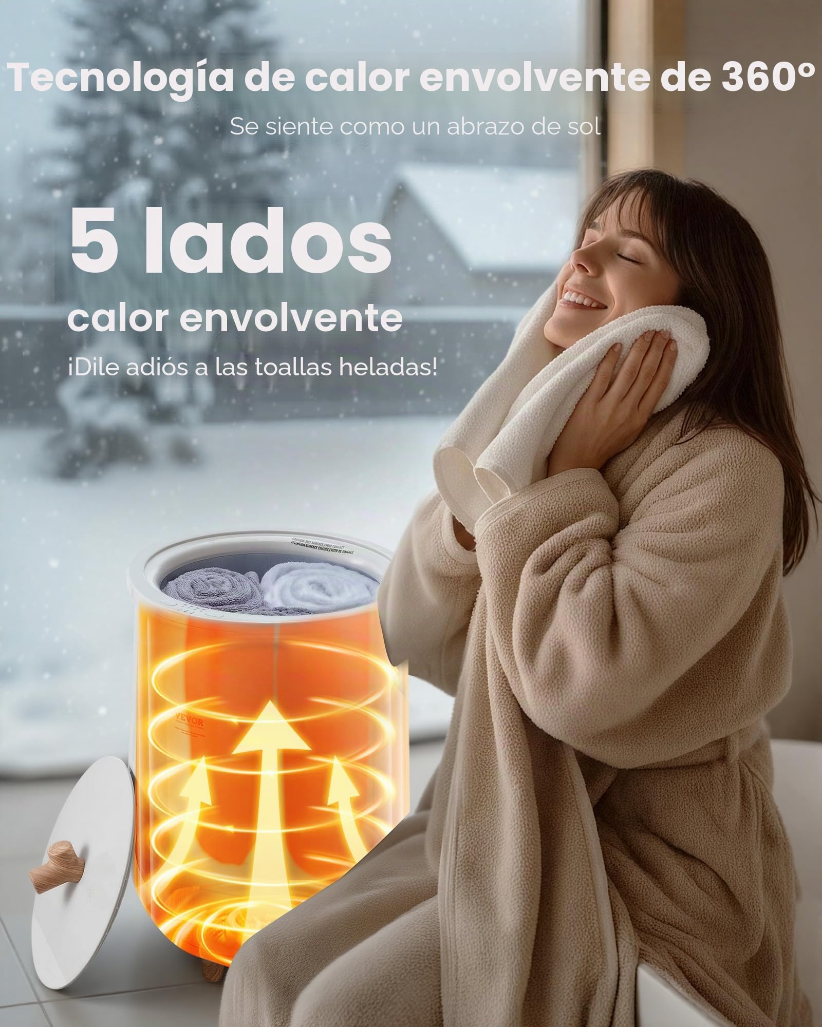 VEVOR Calentador de Toallas Cubo de 20 L con Luz Indicadora LED Calentador de Mantas Apagado Automático Secador de Toallas Portátil Temperatura Ajustable para SPA, Hogar, Baño, Manta, Pijama, Gris