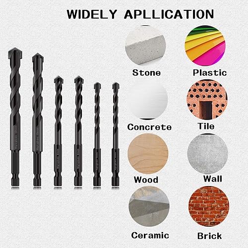 Miniatura 5 de Mgtgbao - Juego de 10 brocas de hormigón negro, punta de carburo para vidrio, ladrillo, azulejo, hormigón, plástico, cerámica y madera con tamaño de
