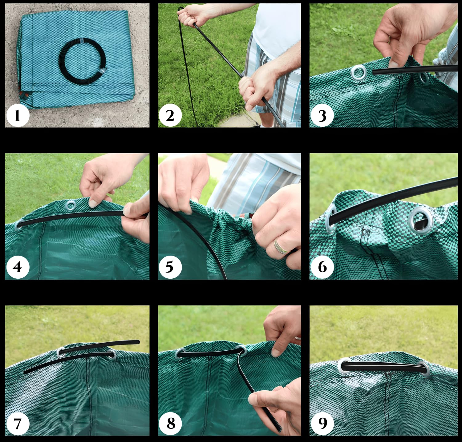 3 x 500L sacs de jardin, sacs à déchets de jardin gants inclus, 4 poignées, autonome, imperméable, sac à feuilles durable et résistant à la corrosion, adapté aux déchets de jardin (3x500L)