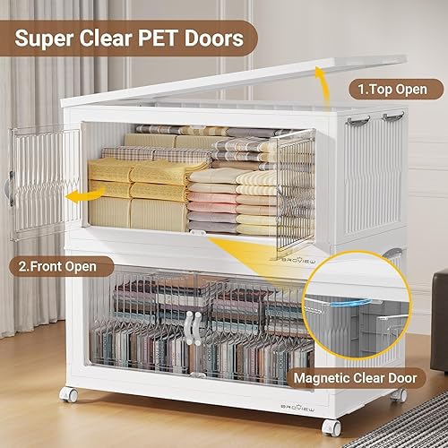 Miniatura 3 de BROVIEW - Contenedores apilables extragrandes con tapa, 600 cuartos de galón, organizadores de armario, cajones plegables con ruedas, de plástico,