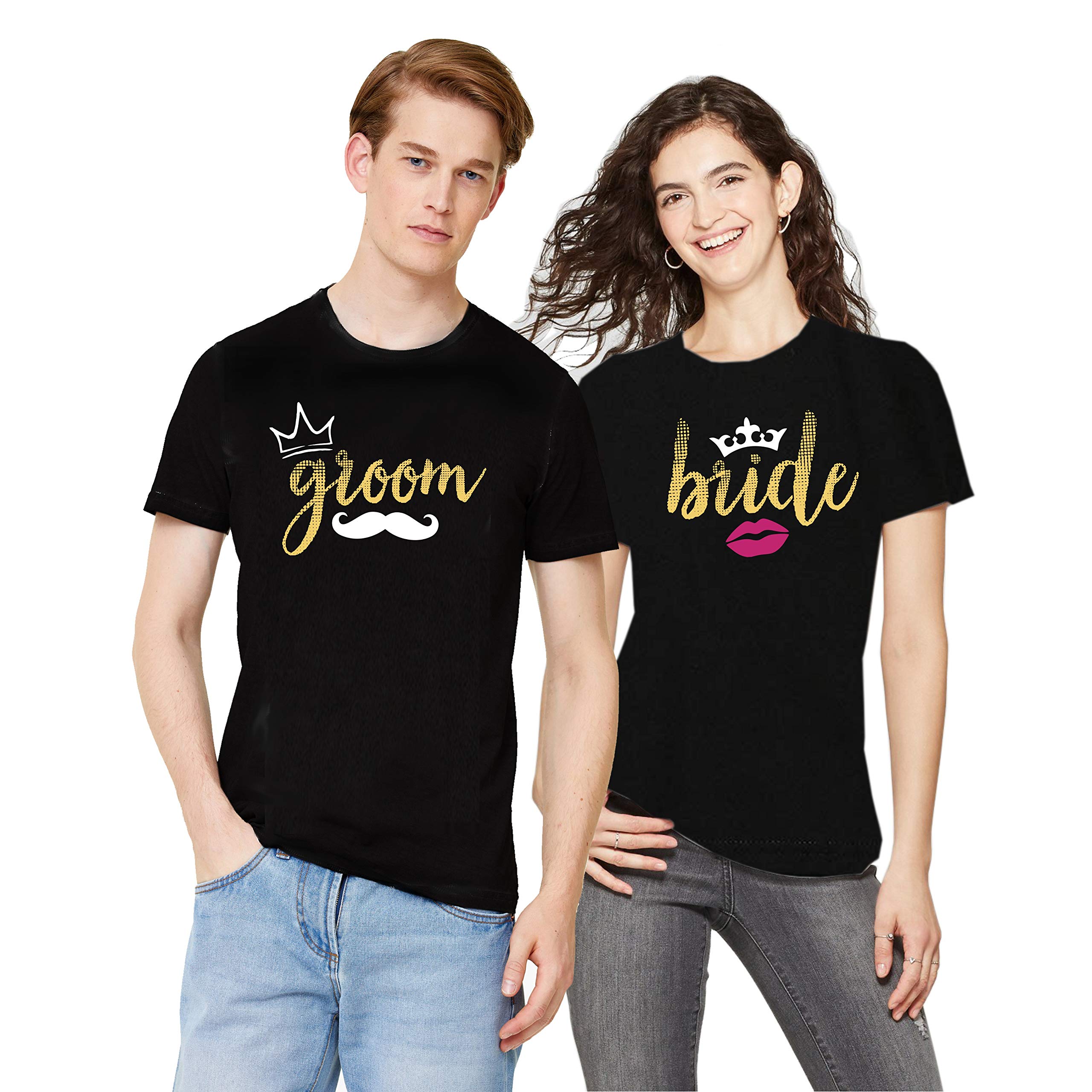 RS PRINTGroom Bride Printed Printed Matching Couple Tshirt | Beast Couple Tshirts |Hubby Wifey Tshirts/Couple Tshirts for Husband and Wife