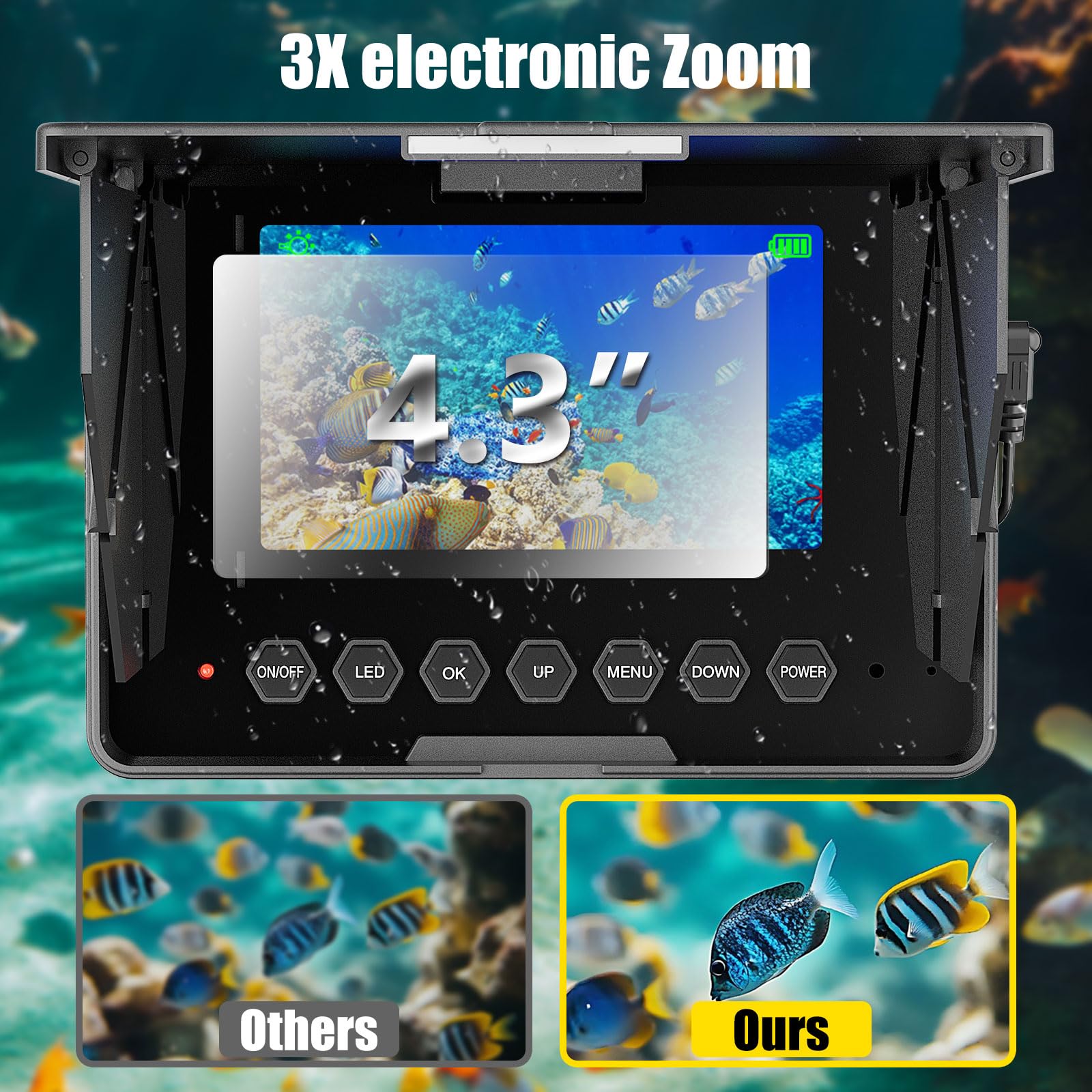 Echosonda Podwodna Z Ekranem 4,3 Cala, Kamera Do Wędkarstwa Podlodowego 1200 TVL Z 6+6 Diodami LED Do Noktowizji, Do Wyboru Długość Przewodu 15 M, 30 M Lub 50 M, Sprzęt (Size:50 M/164 FT,Color:Czarny)