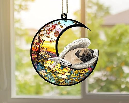 Miniatura 674 de Chow Chow Dog Memorial Suncatcher, adorno de Navidad Chow Chow con nombre, atrapador de pérdida de mascotas, regalos para los amantes de los perros