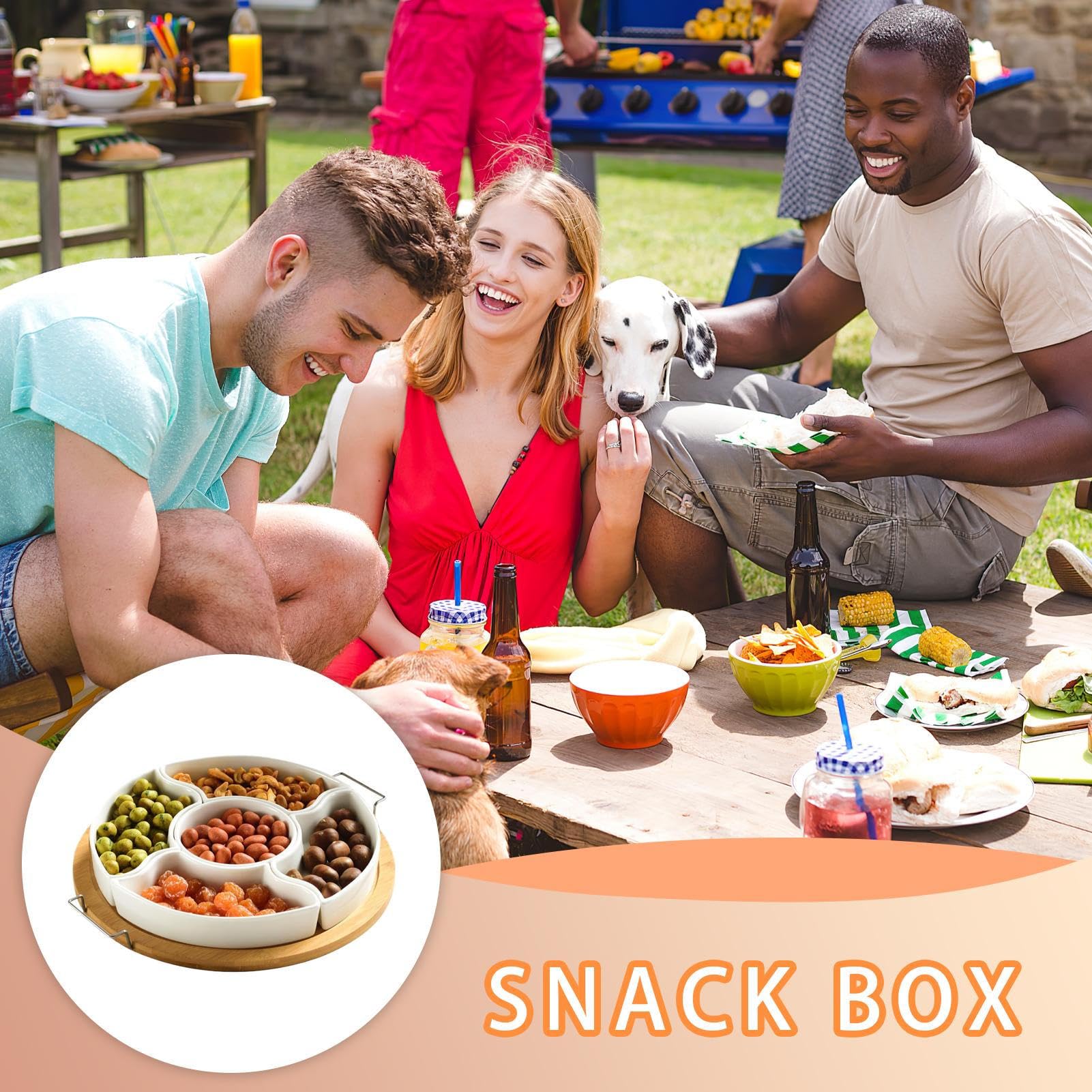 Giratorio De Snacks Dispensador Extraíble Con 5 Compartimentos | Organizador giratorio de almacenamiento para snacks Para frutos secos y patatas fritas con salsa, , pícnics, camping,